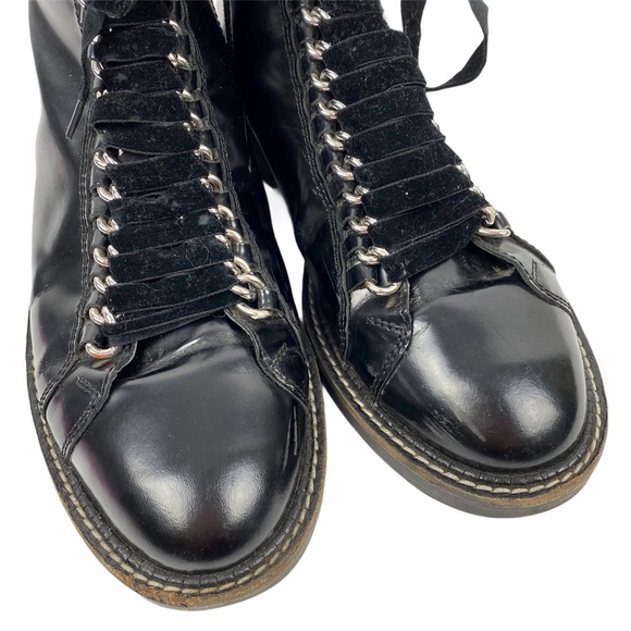 ASOS Combat Moto Lace Up Ankle Boot Bootie Patent Faux Leather Black Size 6 - Picture 4 of 9